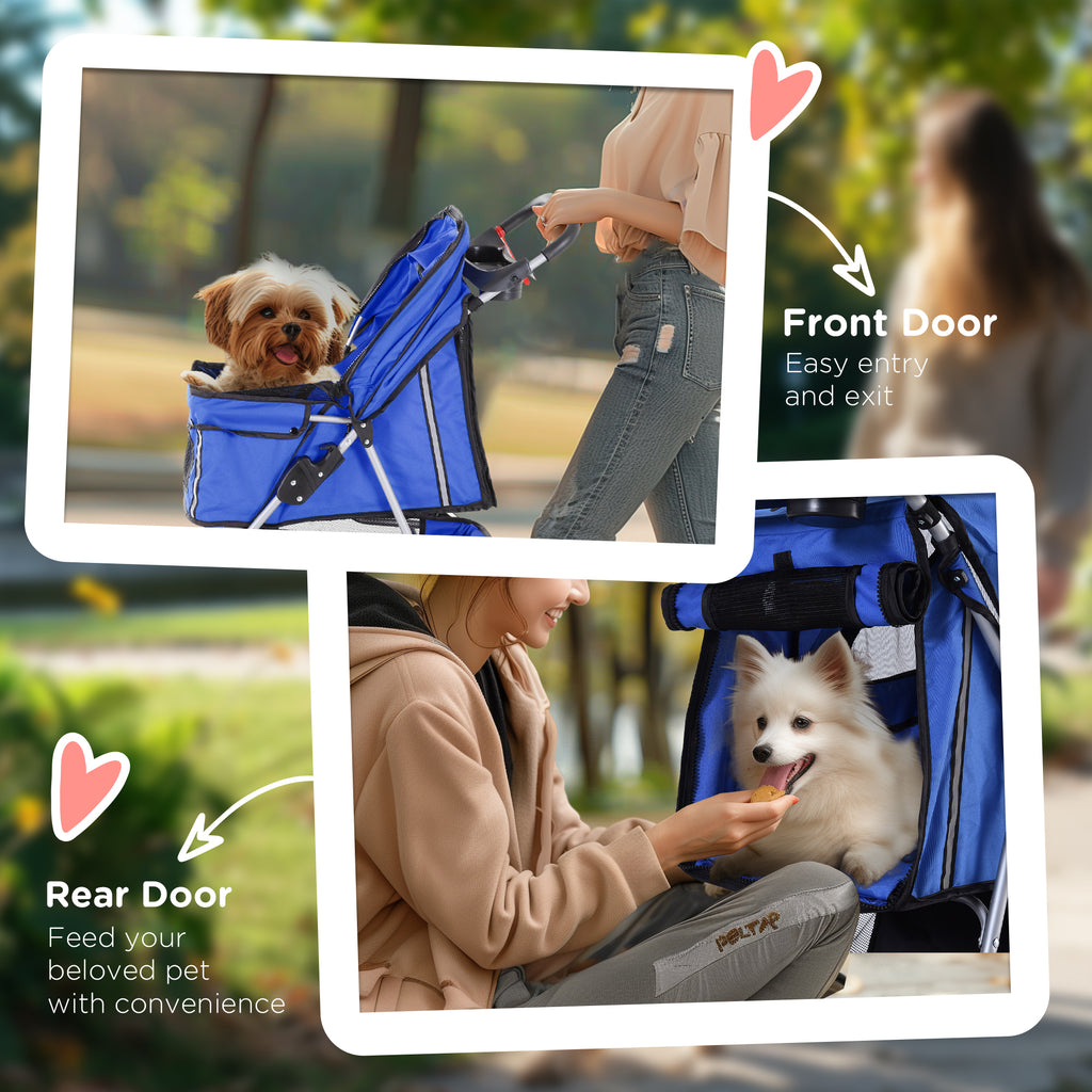 PawHut 3 Wheel Pet Stroller for Small and Miniature Dogs, Blue