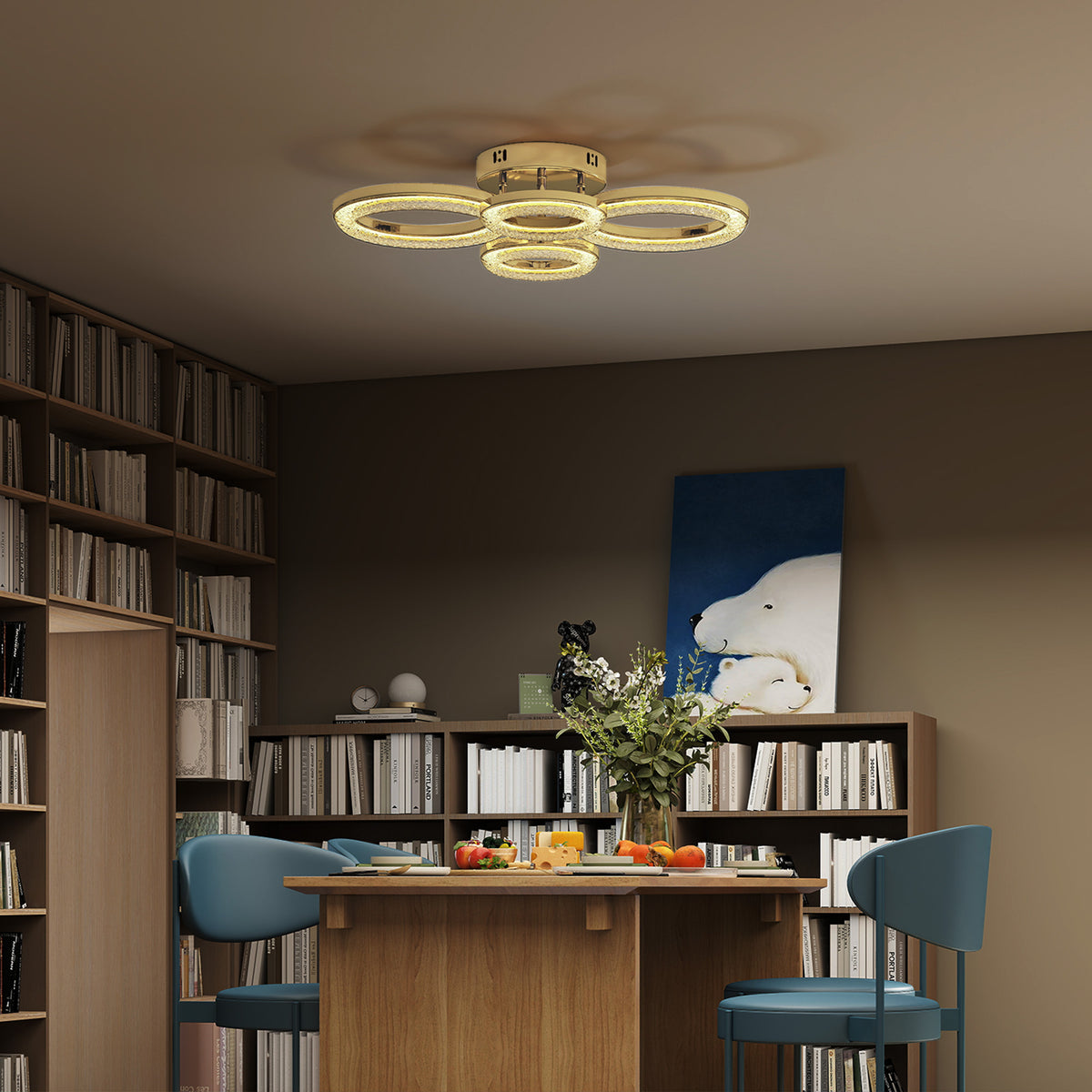 4-Ring LED Ceiling Light, Flush Mount Ceiling Light with 3 Colour Temperatures, Gold Tone