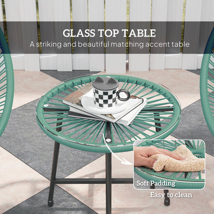 Outsunny Rattan Bistro Set with Acapulco Chairs and Glass Table, Green