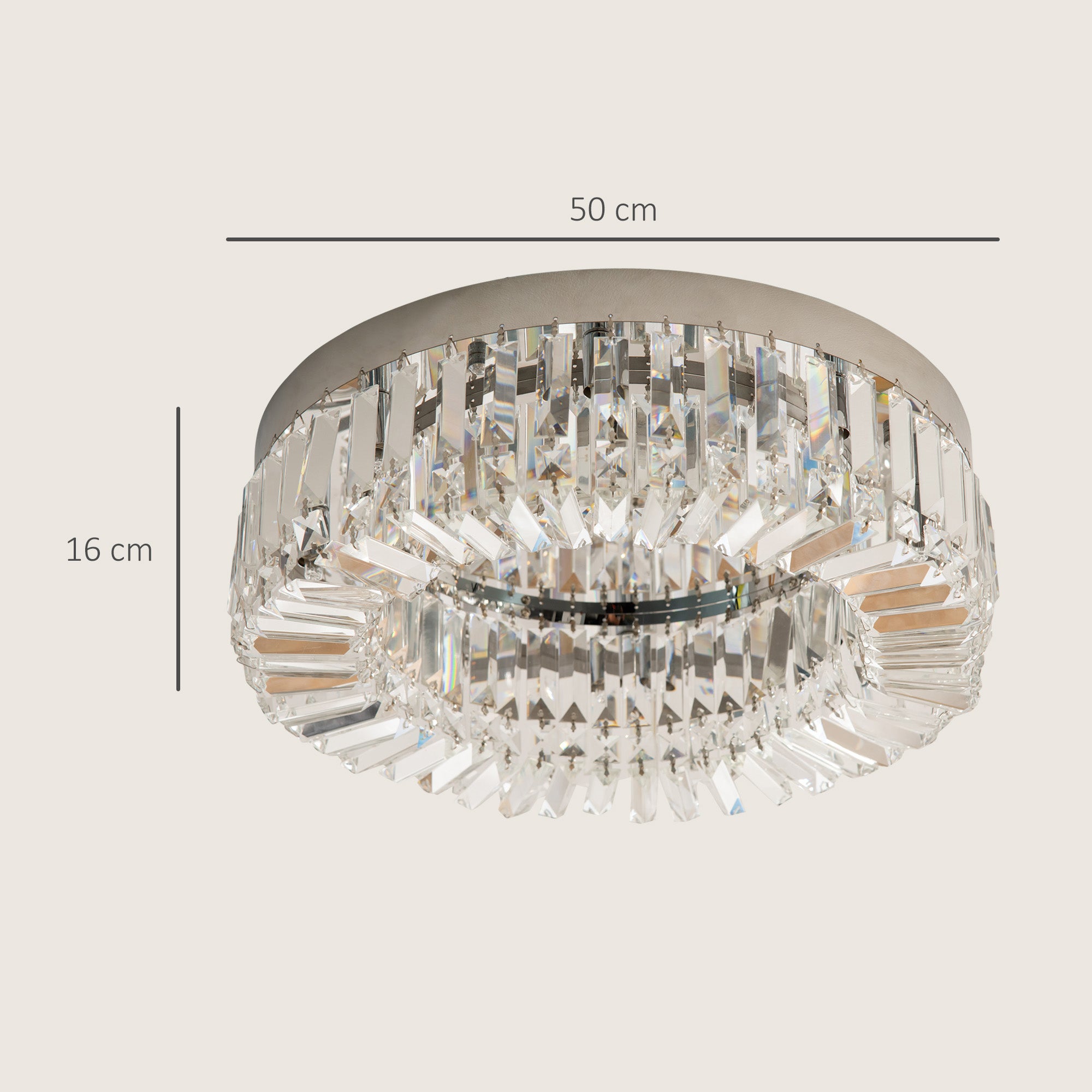 Crystal Ceiling Lights Set of 2, Modern Flush Chandeliers with Stainless Steel Base, Pendant Lights for Living Room Bedroom Dining Room, Silver Tone