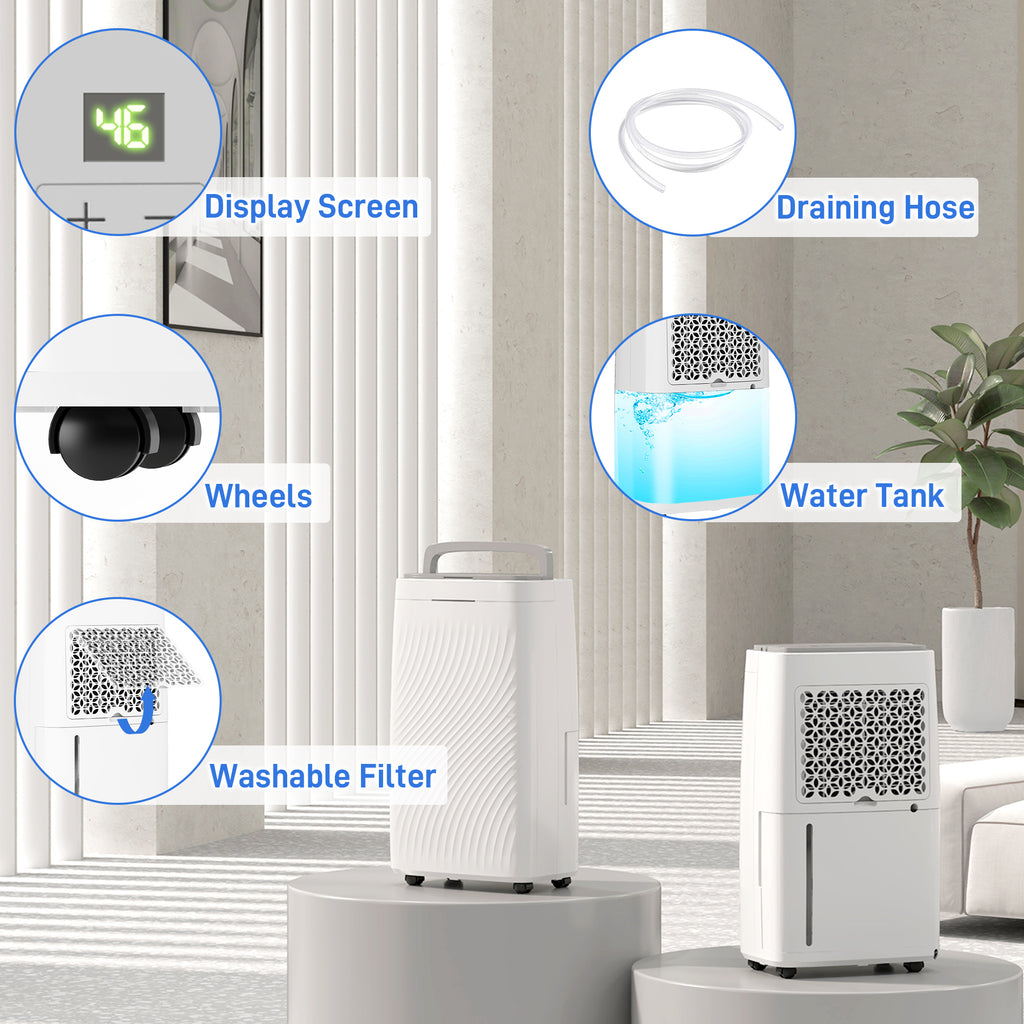 16L Multi-Mode Dehumidifier, with Wheels - White