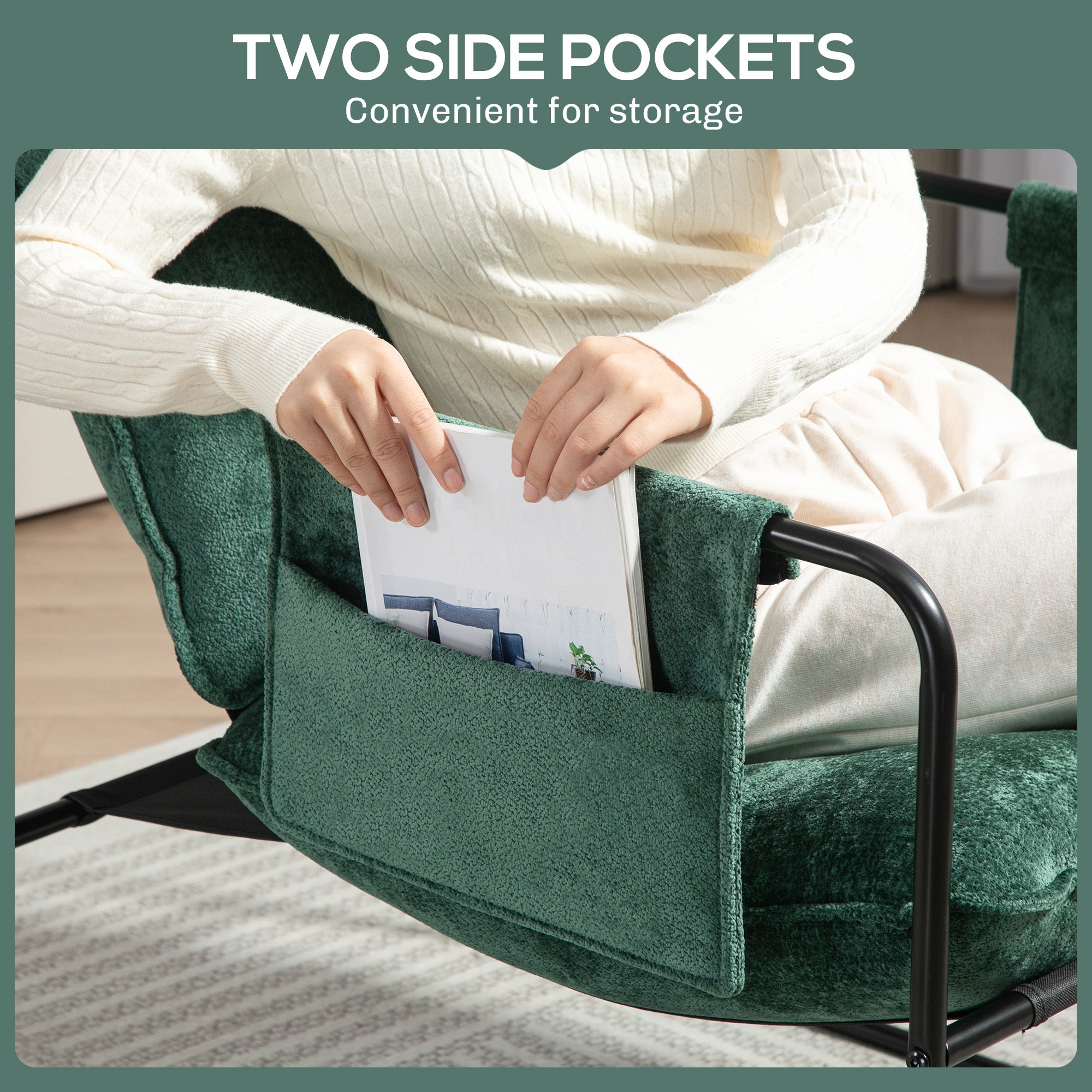 HOMCOM Minimal Padded Accent Chair, with Pockets - Green