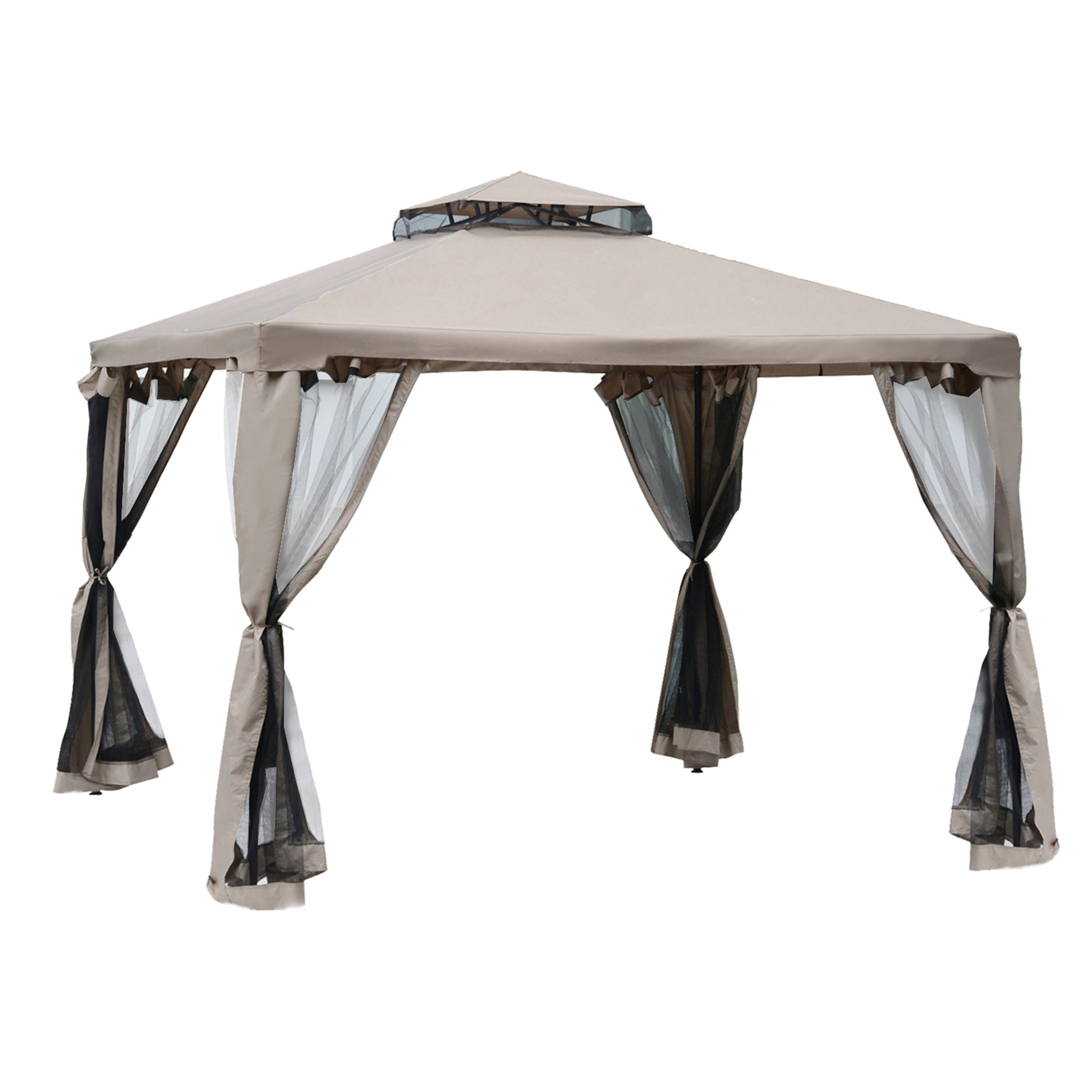 Outsunny Outdoor Gazebo, 2-tier Roof with Netting, 295L x 295W x 263Hcm-Taupe