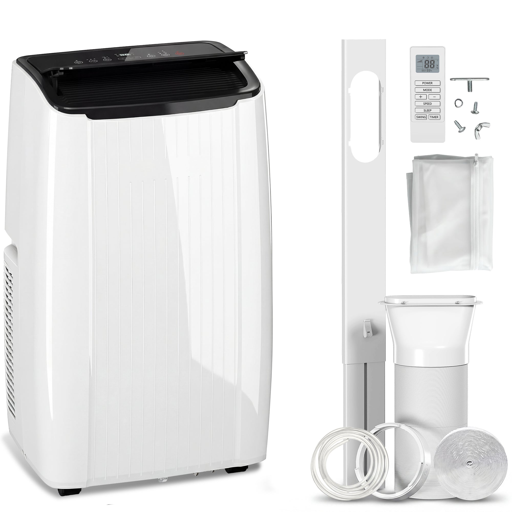 12000 BTU 5-in-1 Portable Air Conditioner with Cool, Heat, Dehumidifier, Fan, Sleep, WiFi Voice Control, White
