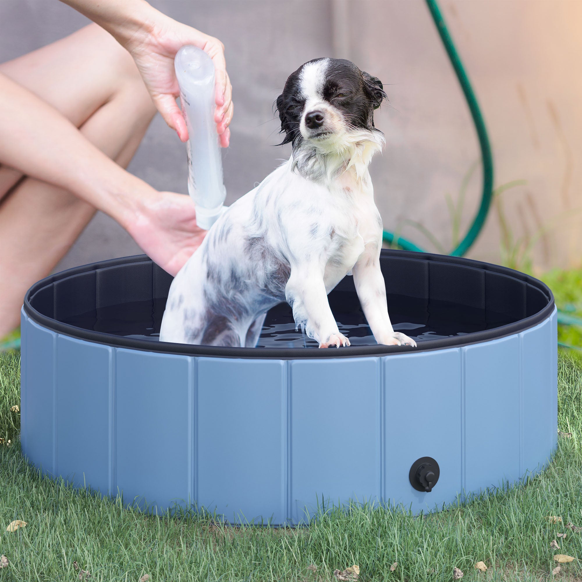 PawHut Foldable Dog Pool for Puppies and Ducks, Thickened PVC Dog Paddling Pool Bath Tub Hard Board, Anti-Slip Bottom and Drainage Hole, 100 x 30cm, Blue