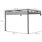 Outsunny 3 x 4m Lean To Steel Pergola with Moving Fabric Canopy - Dark Grey