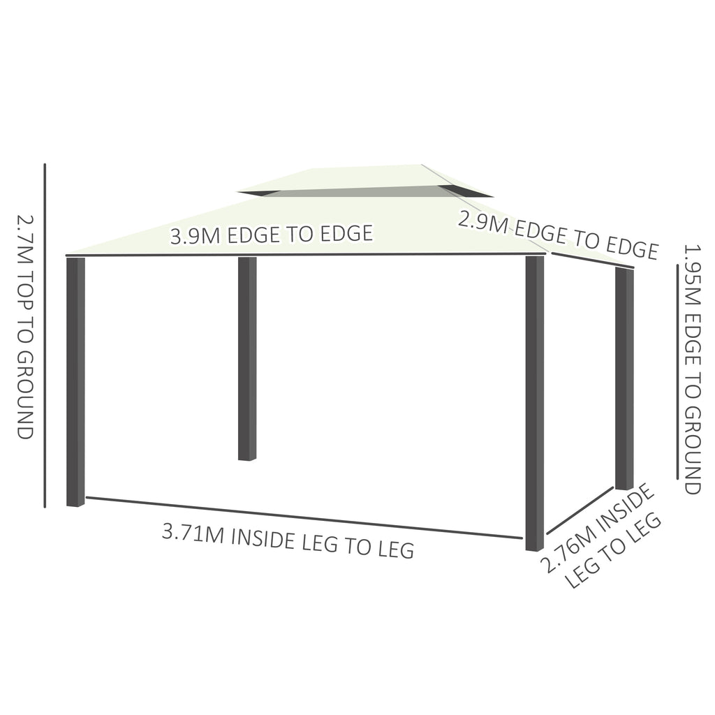 Outsunny 4 x 3 m Aluminum Garden Gazebo, Double Roof Outdoor Gazebo Canopy Shelter with Netting & Curtains for Garden, Lawn, Backyard and Deck, Cream