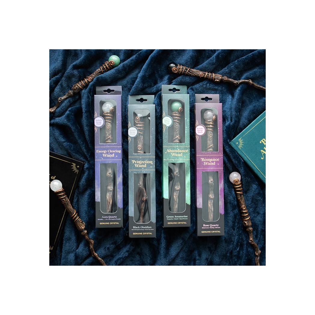 Protection Black Obsidian Crystal  Wand with Pouch