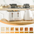 1.7L 3000W Fast Boil Kettle & 4 Slice Toaster Set, Kettle and Toaster Set with 7 Browning Controls, Crumb Tray, White