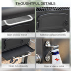 Outsunny 3-in-1 Charcoal BBQ, with Shelves - Black