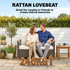 Outsunny 2 Seater Rattan Garden Sofa, Outdoor Sofa with Thickened Cushions and Acacia Wood Armrests, Brown