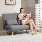 HOMCOM Two-Seater Linen-Look Sofa Bed - Grey