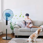 18" Pedestal Fan, Oscillating Standing Fan with Remote Control, Floor Fan with Adjustable Height, 3 Speed, 7.5-Hour Timer, Black