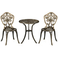 Outsunny 3 Piece Cast Aluminium Garden Bistro Set for 2 with Parasol Hole, Outdoor Coffee Table Set, Two Armless Chairs and Round Coffee Table for Balcony, Patio, Bronze