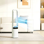 Bladeless Tower Fan, 36dB Standing Cooling Fan with Oscillating, LED Lights, 3 Speeds, 12H Timer, Remote Control