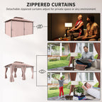 Outsunny 4m x 3(m)Garden Gazebo, Double Roof Outdoor Gazebo Canopy Shelter with Curtains, Solid Steel Frame for Patio, Garden, Brown
