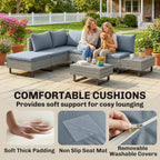 Outsunny 5 Seater Rattan Garden Furniture Set, L Shaped Garden Corner Sofa, Adjustable Back, Faux Wood Tables, Grey