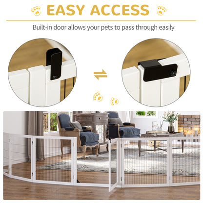PawHut Wooden Pet Gate, Freestanding Dog Safety Barrier with 2 Support Feet, White