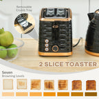 3000W 1.7L Rapid Boil Kettle & 2 Slice Toaster, Kettle and Toaster Set with 7 Browning Controls and Crumb Tray, Black