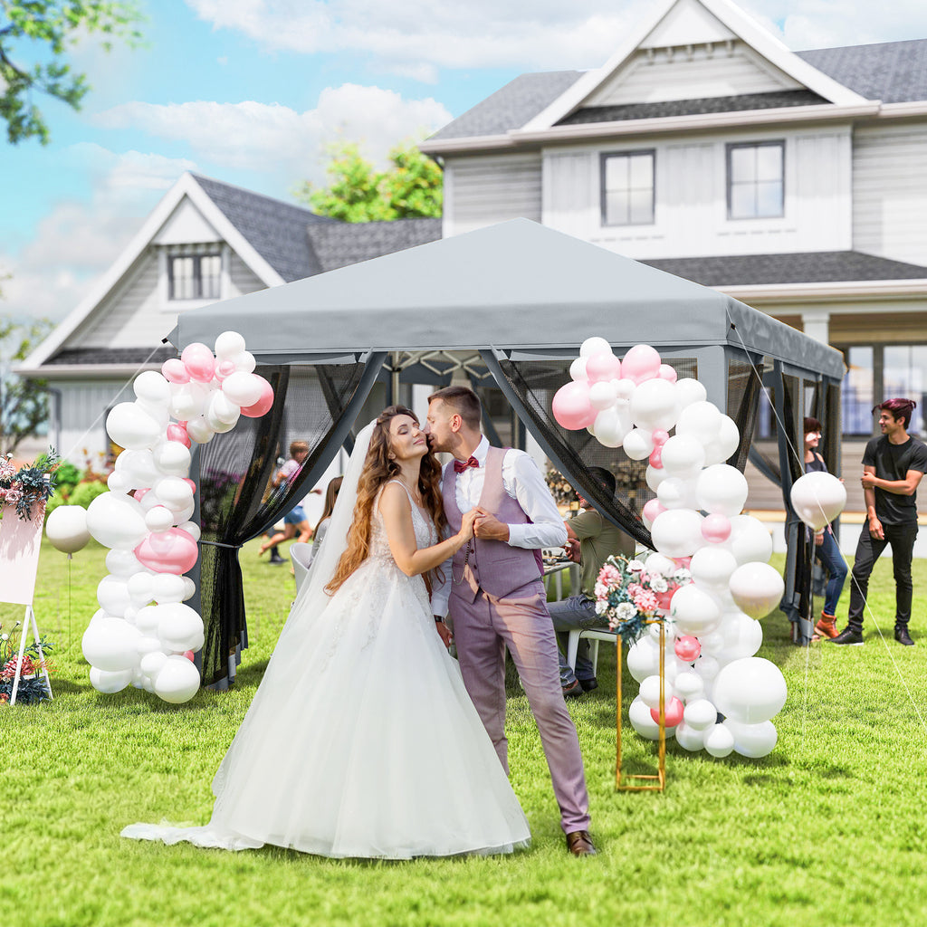 Outsunny 3 x 6m Pop Up Gazebo, Outdoor Canopy Shelter, Marquee Party Wedding Tent with 6 Mesh Walls and Carry Bag, Grey