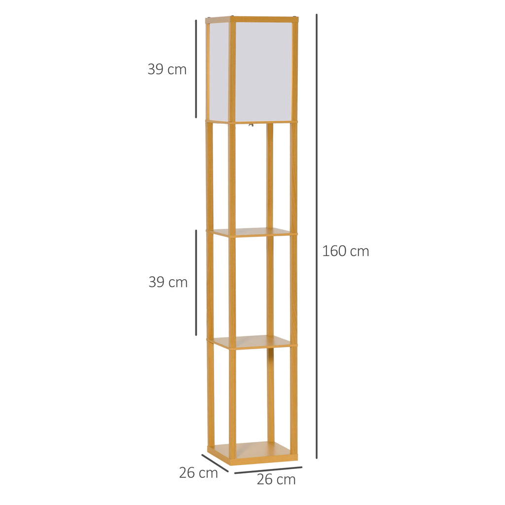 3-Tier Floor Lamp with Shelves and Storage, Modern Corner Standing Lamp with Lampshade, Reading Light with Foot Switch for Living Room, Bedroom, Home Office, Bulb not Included, Natural