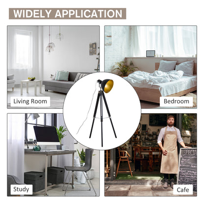 Tripod Floor Lamp, Spotlight Reading Lamp w/ Adjustable Height, Angle, Wood Legs for Living Room, Bedroom, Home, Office, Black and Gold