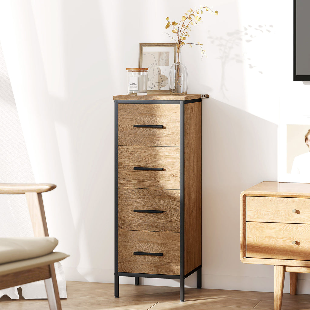 HOMCOM Narrow Bathroom Storage Cabinet with 4 Drawers - Oak