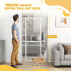 PawHut 180cm Extra Tall Pet Gate with 3.5 cm Narrow Gap, Pressure Mounted No Drilling Cat Gate for Doorways, 77-104cm Width
