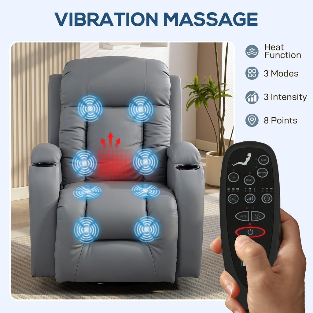 HOMCOM Massage Recliner Armchair, PU Leather Recliner Chair, Grey