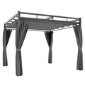 Outsunny 3 x 3 m Pergola with Retractable Roof Canopy and Curtains, UPF30+ Metal Frame Garden Pergola Gazebo Sun Shade, Dark Grey