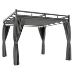 Outsunny 3 x 3 m Pergola with Retractable Roof Canopy and Curtains, UPF30+ Metal Frame Garden Pergola Gazebo Sun Shade, Dark Grey