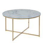 Alyssa Round Coffee Table with White Marble Effect Glass Top & Gold Legs