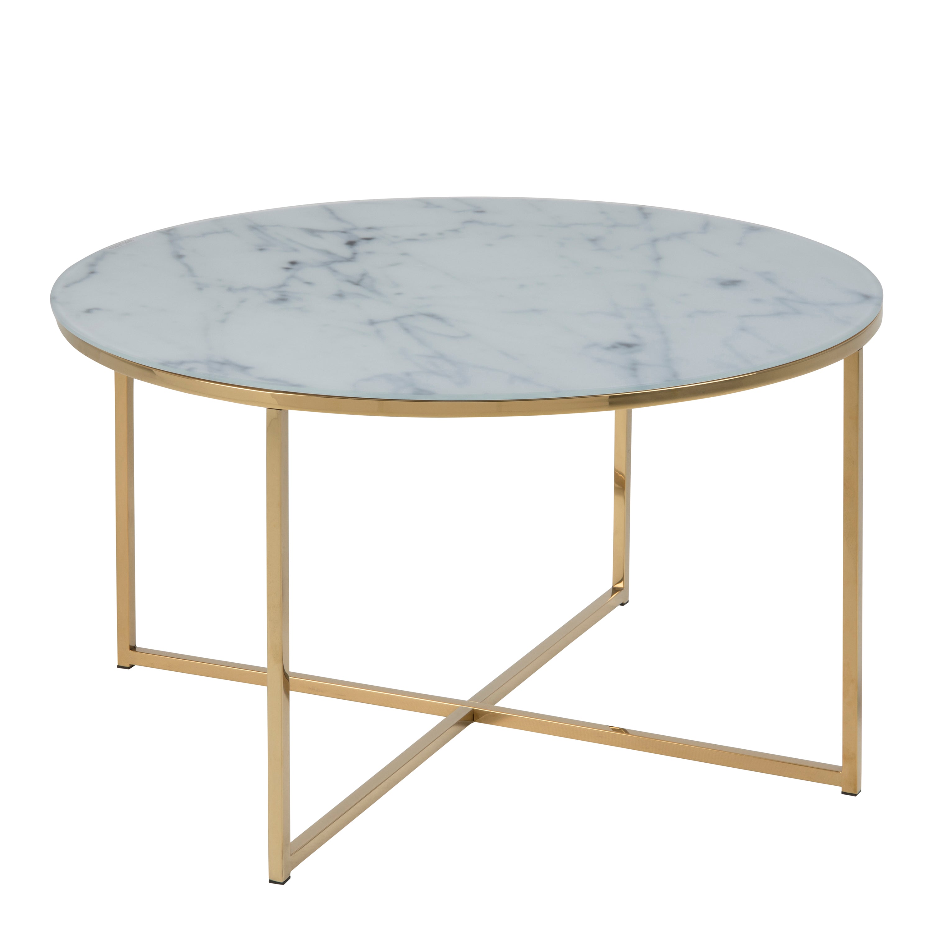 Alyssa Round Coffee Table with White Marble Effect Glass Top & Gold Legs