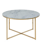 Alyssa Round Coffee Table with White Marble Effect Glass Top & Gold Legs
