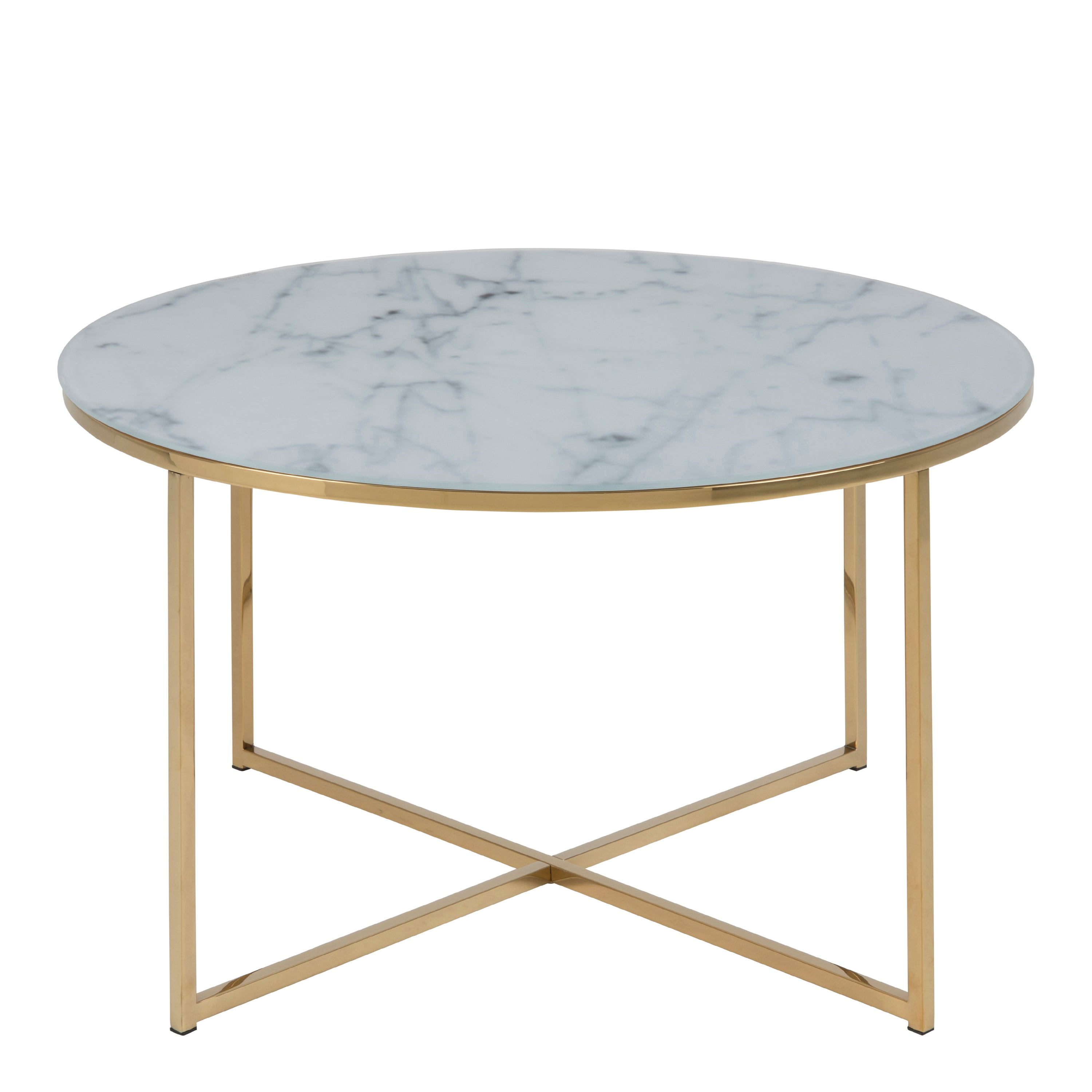 Alyssa Round Coffee Table with White Marble Effect Glass Top & Gold Legs