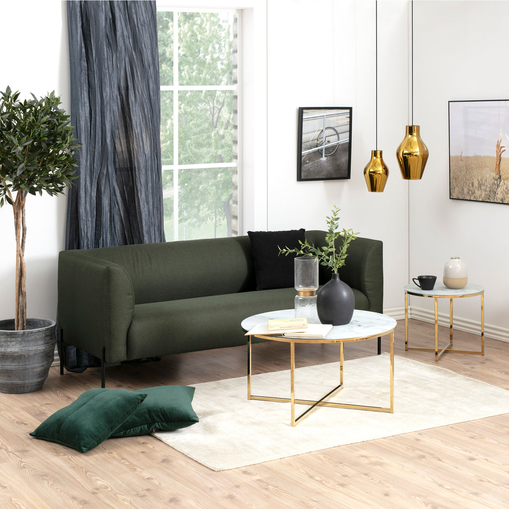 Alyssa Round Coffee Table with White Marble Effect Glass Top & Gold Legs