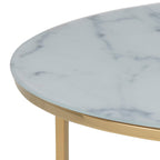Alyssa Round Coffee Table with White Marble Effect Glass Top & Gold Legs