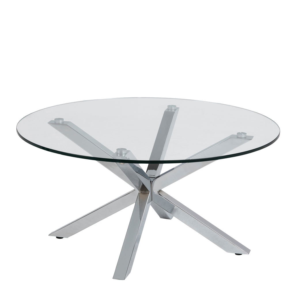 Harlow Round Coffee Table with Glass Top and Chrome Legs