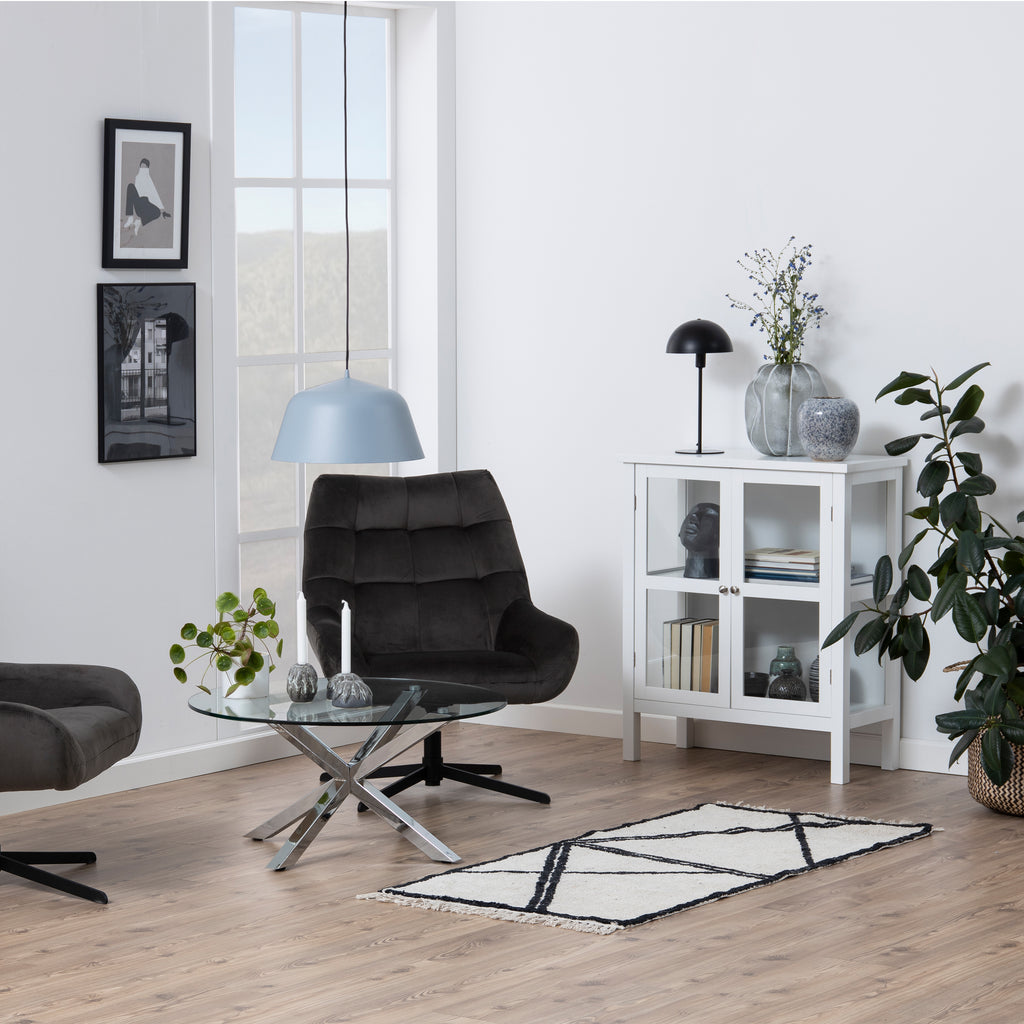 Harlow Round Coffee Table with Glass Top and Chrome Legs