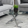Harlow Round Coffee Table with Glass Top and Chrome Legs