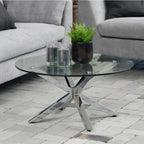 Harlow Round Coffee Table with Glass Top and Chrome Legs