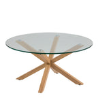 Harlow Round Coffee Table with Smoked Glass Top and Oak Legs