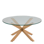 Harlow Round Coffee Table with Smoked Glass Top and Oak Legs