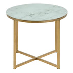 Alyssa Round Side Table with White Crystal Clear Marble Glass Top & Gold Legs
