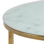 Alyssa Round Side Table with White Crystal Clear Marble Glass Top & Gold Legs