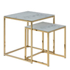 Alyssa Nest of Tables with White Crystal Clear Marble Glass Top & Gold Legs