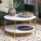 Alyssa Round Coffee Table with White Crystal Clear Marble Glass Top & Gold Legs