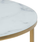 Alyssa Round Coffee Table with White Crystal Clear Marble Glass Top & Gold Legs