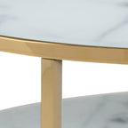 Alyssa Round Coffee Table with White Crystal Clear Marble Glass Top & Gold Legs