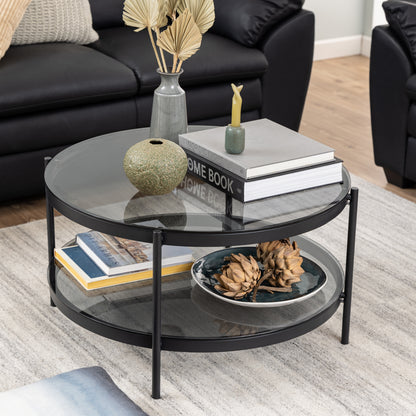 Bordeaux Round Coffee Table in Black with Smoked Glass Top